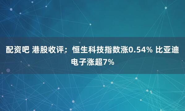 配资吧 港股收评：恒生科技指数涨0.54% 比亚迪电子涨超7%