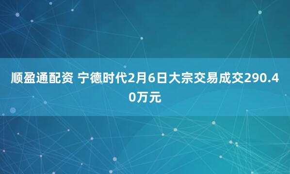 顺盈通配资 宁德时代2月6日大宗交易成交290.40万元